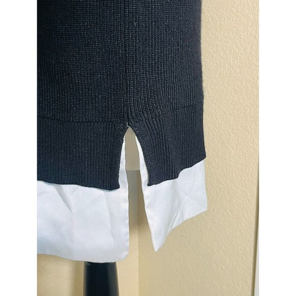 White House Black Market Black White Tunic Sweater Shirt Large V Neck Layered - Picture 6 of 11